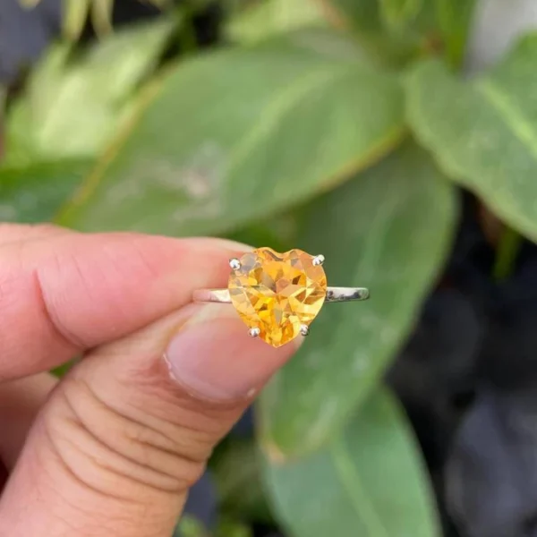 925 Silver Citrine Heart Shape Ring