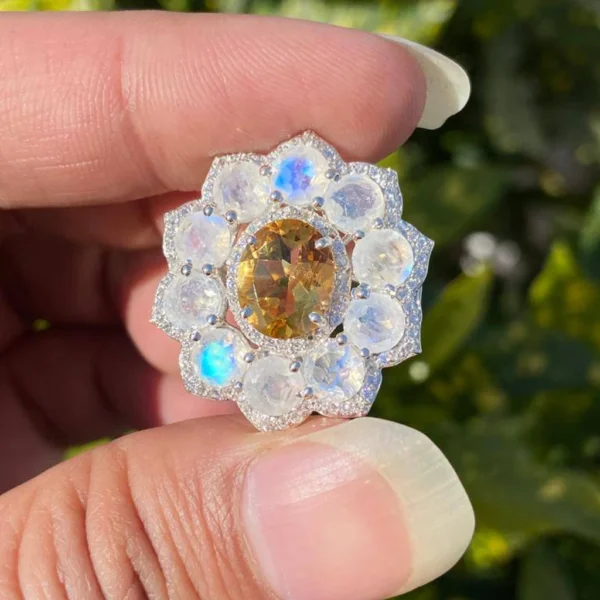 925 Silver Citrine & Moonstone Cocktail Ring