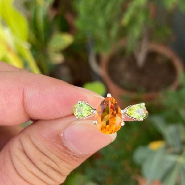 925 Silver Citrine & Peridot Ring