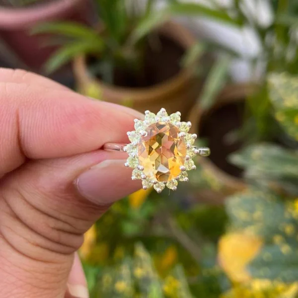 925 Silver Citrine & Peridot Ring
