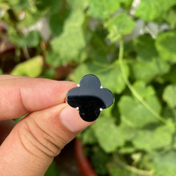 925 Silver Clover Black Onyx Ring