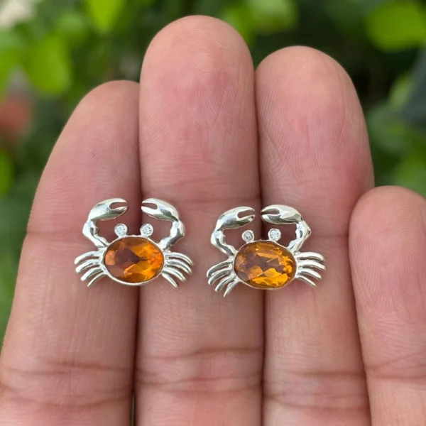925 Silver Crab Citrine Stud Earrings