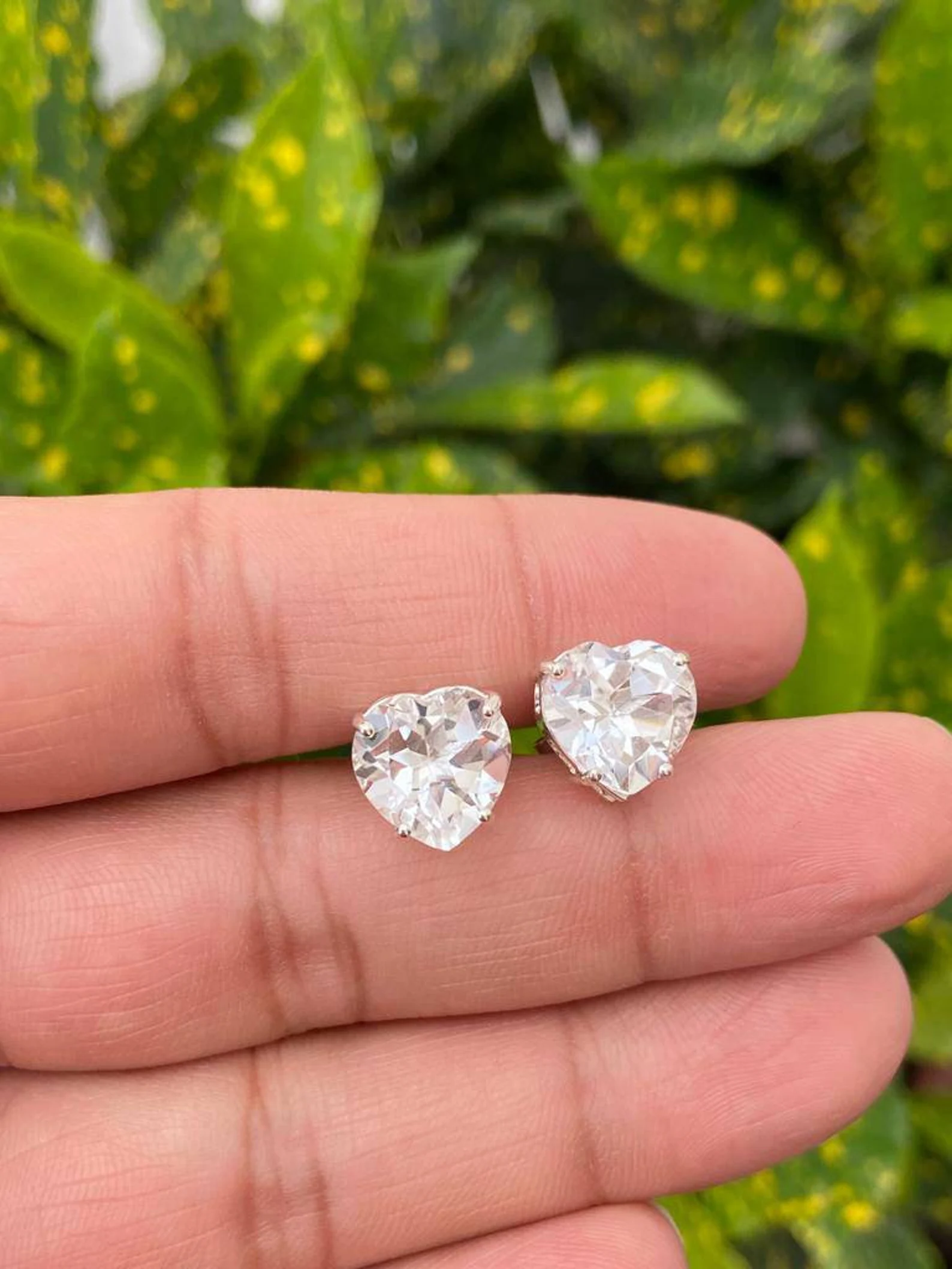 925 Silver Crystal Quartz Heart Stud Earrings 3
