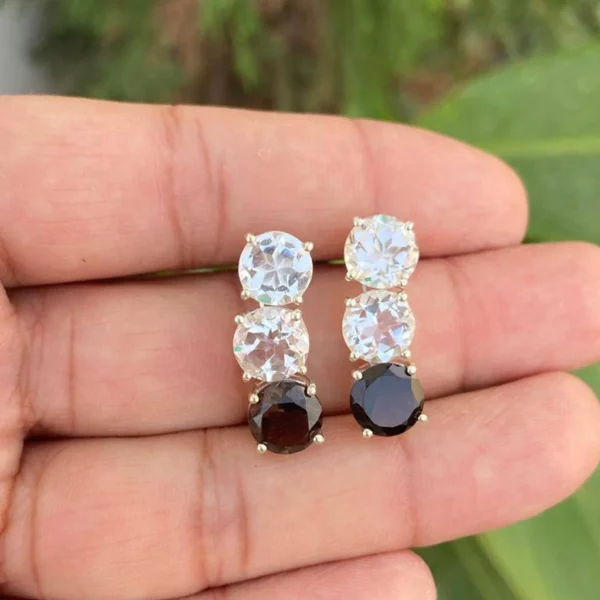 925 Silver Crystal & Smoky Quartz Drop Earrings
