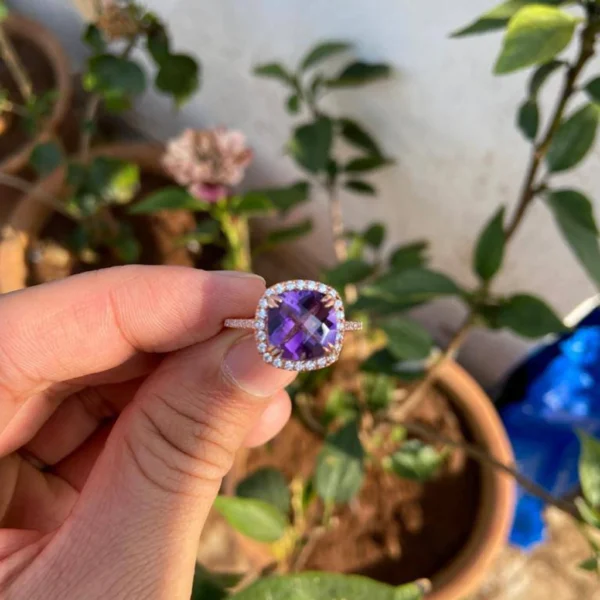 925 Silver Cushion Amethyst Ring