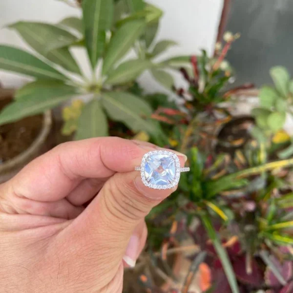 925 Silver Cushion Aquamarine Ring