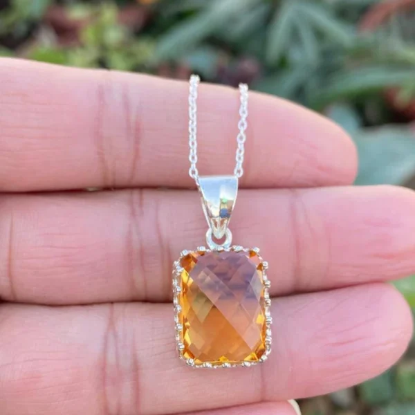 925 Silver Cushion Citrine Necklace