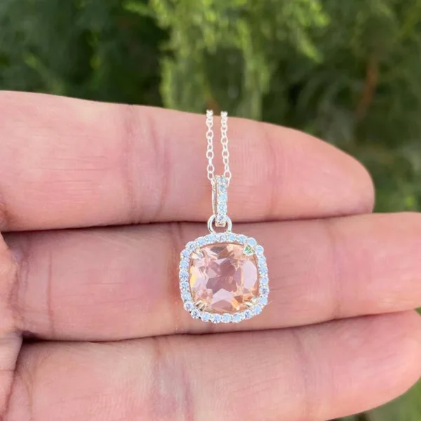 925 Silver Cushion Morganite Necklace