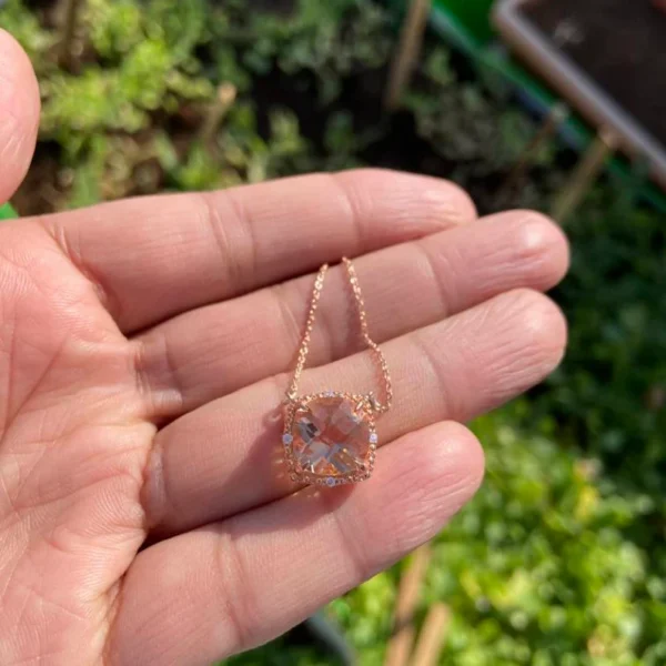925 Silver Cushion Morganite Necklace