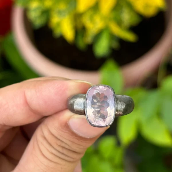 925 Silver Cushion Rose Quartz Ring