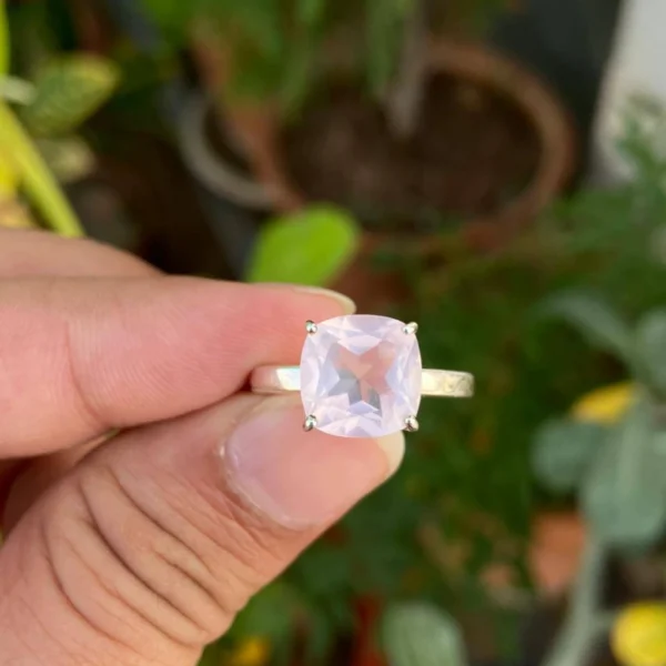 925 Silver Cushion Rose Quartz Ring