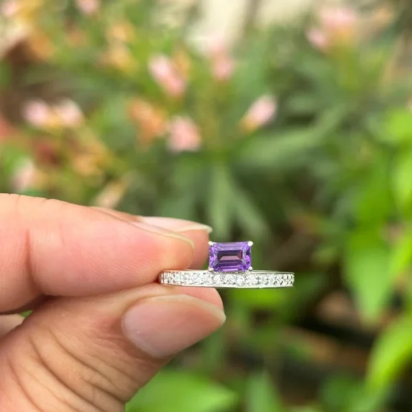 925 Silver Emerald Amethyst Ring