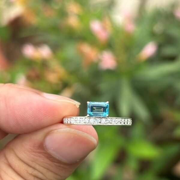 925 Silver Emerald Blue Topaz Ring