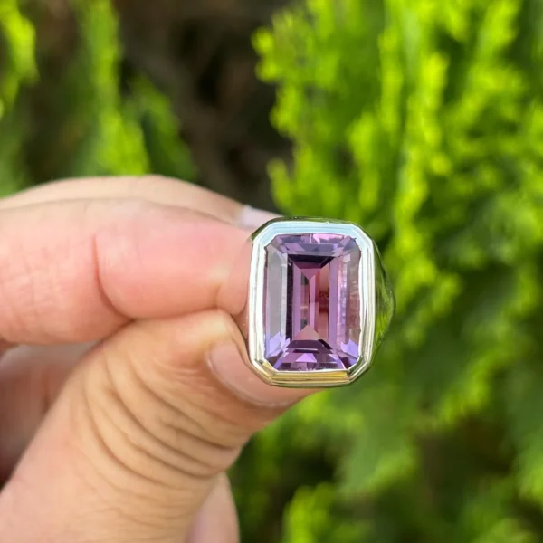 925 Silver Emerald Cut Amethyst Ring