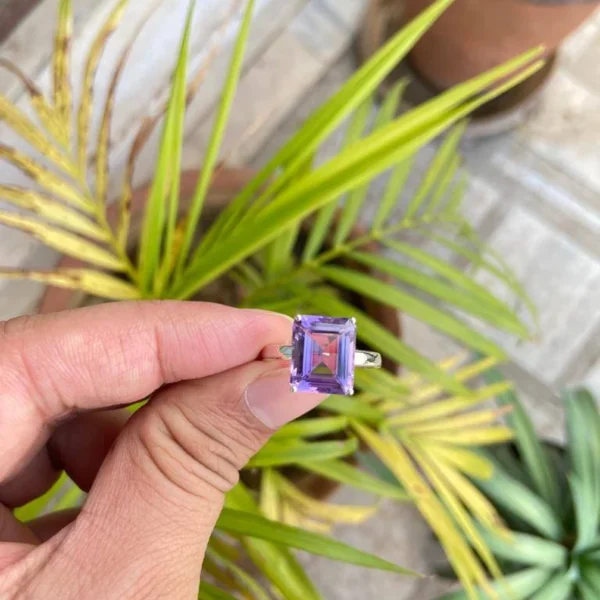 925 Silver Emerald Cut Amethyst Ring
