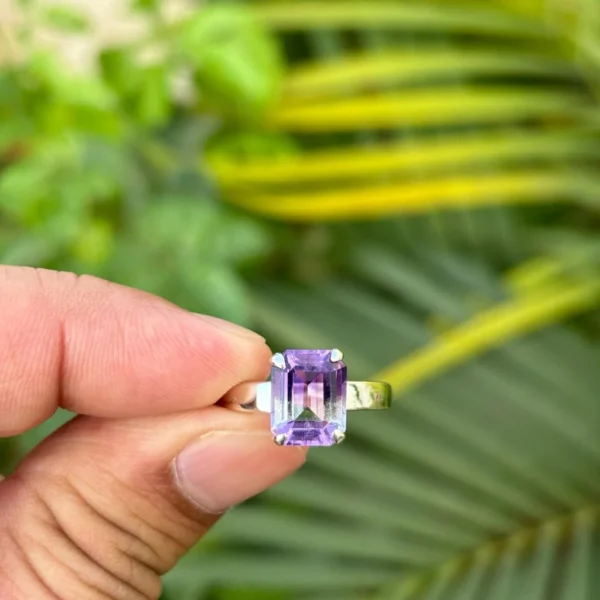 925 Silver Emerald Cut Amethyst Ring