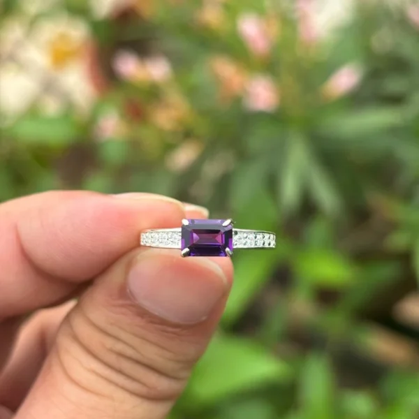 925 Silver Emerald Cut Amethyst Ring
