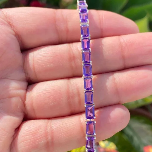 925 Silver Emerald Cut Amethyst Tennis Bracelet