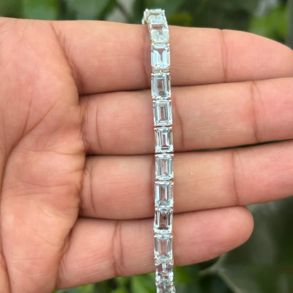 925 Silver Emerald Cut Aquamarine Tennis Bracelet