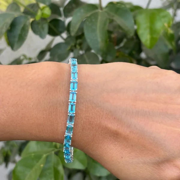 925 Silver Emerald Cut Blue Topaz Bracelet