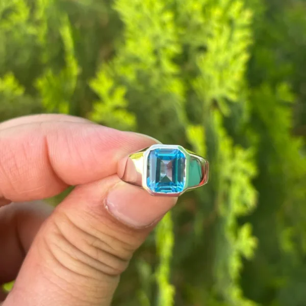925 Silver Emerald Cut Blue Topaz Ring