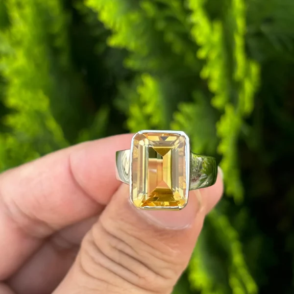 925 Silver Emerald Cut Citrine Ring