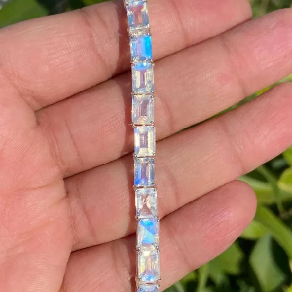 925 Silver Emerald Cut Moonstone Tennis Bracelet