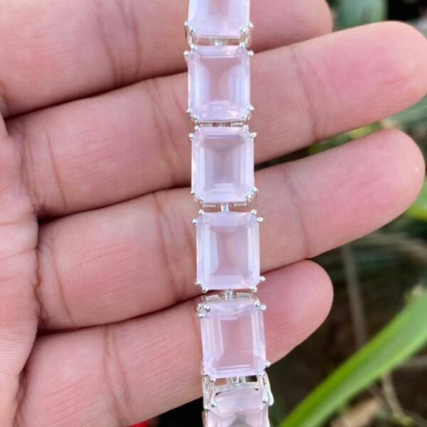 925 Silver Emerald Cut Rose Quartz Bracelet