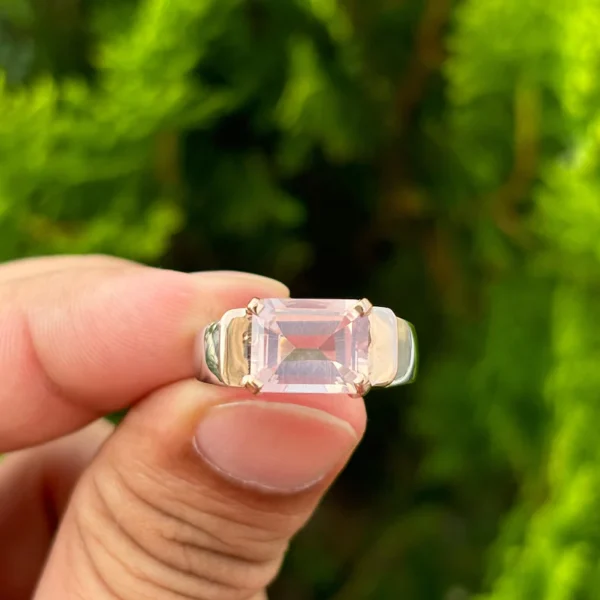 925 Silver Emerald Rose Quartz Ring