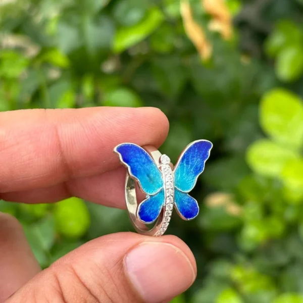 925 Silver Enamel Butterfly Ring