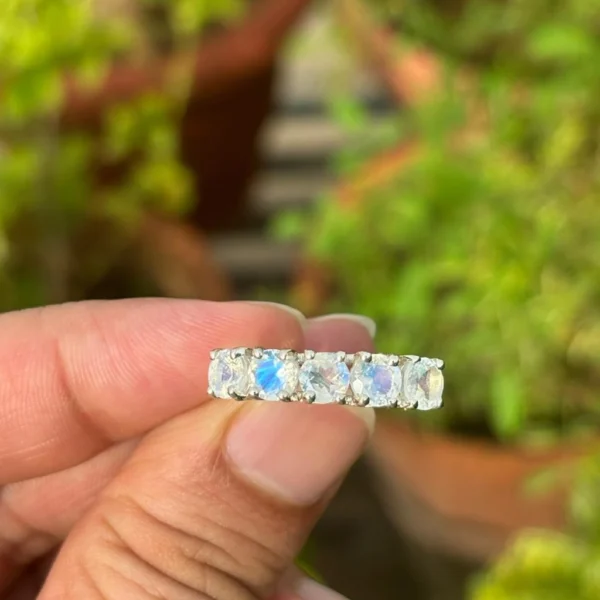 925 Silver Five Round Moonstone Ring