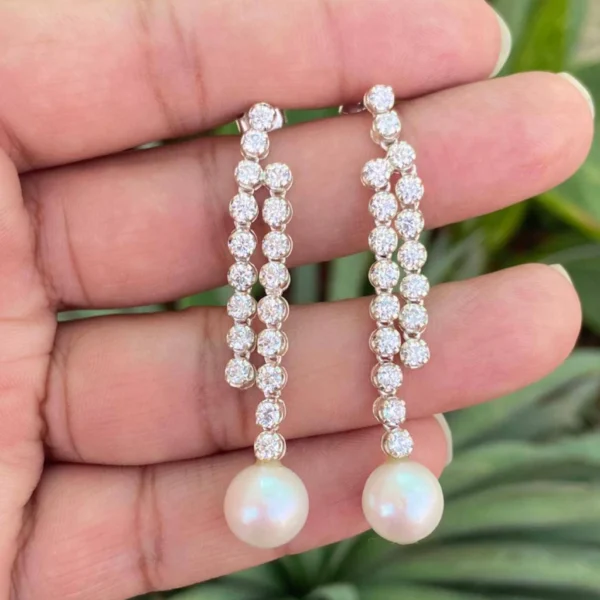 925 Silver Freshwater Pearl Dangle Drop Earrings