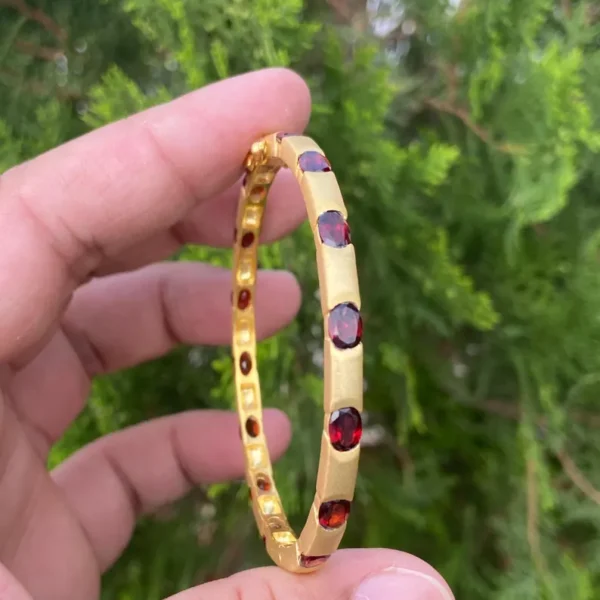 925 Silver Garnet Bangle Bracelet