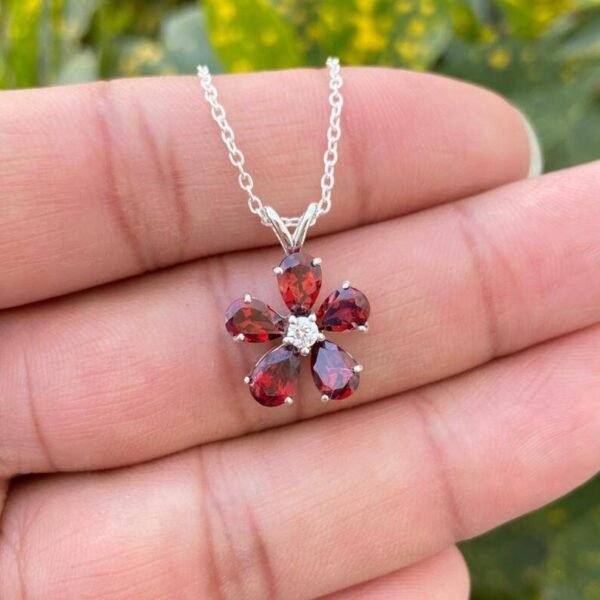 925 Silver Garnet Floral Necklace