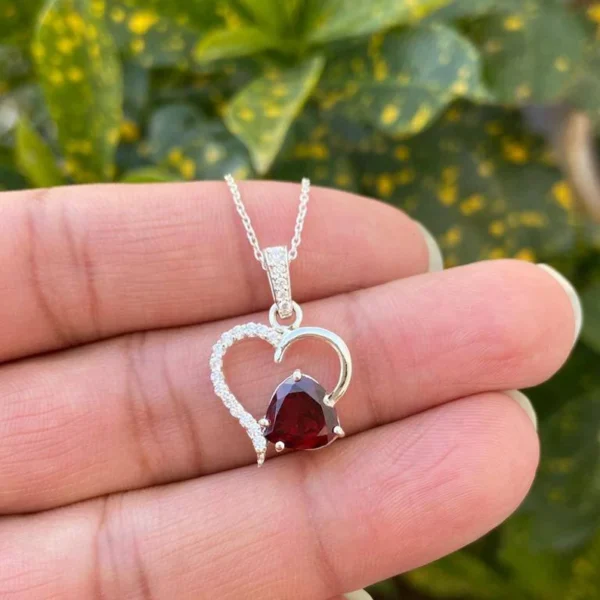 925 Silver Garnet Heart Necklace