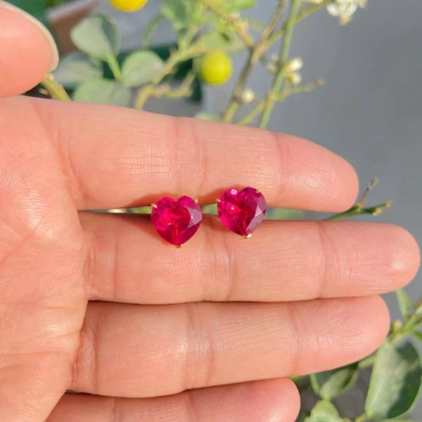 925 Silver Heart Ruby Stud Earrings