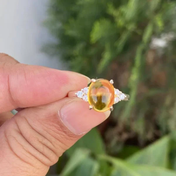 925 Silver Honey Citrine Cabochon Ring