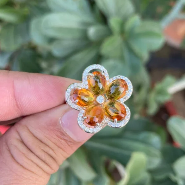 925 Silver Honey Citrine Floral Ring