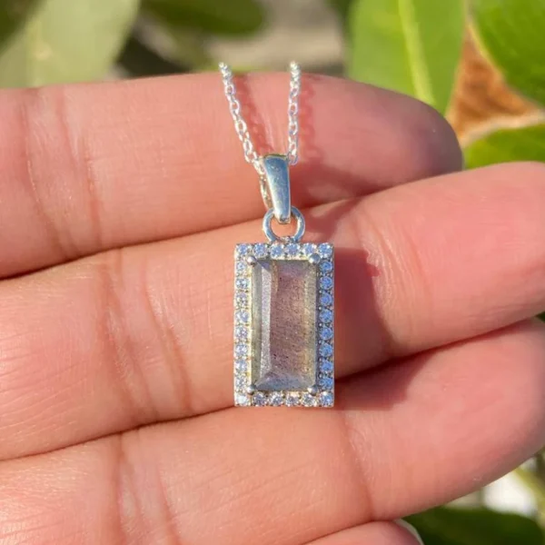 925 Silver Labradorite Bar Necklace