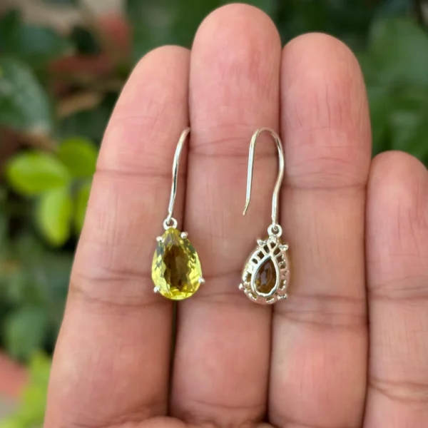 925 Silver Lemon Quartz Dangle Earrings