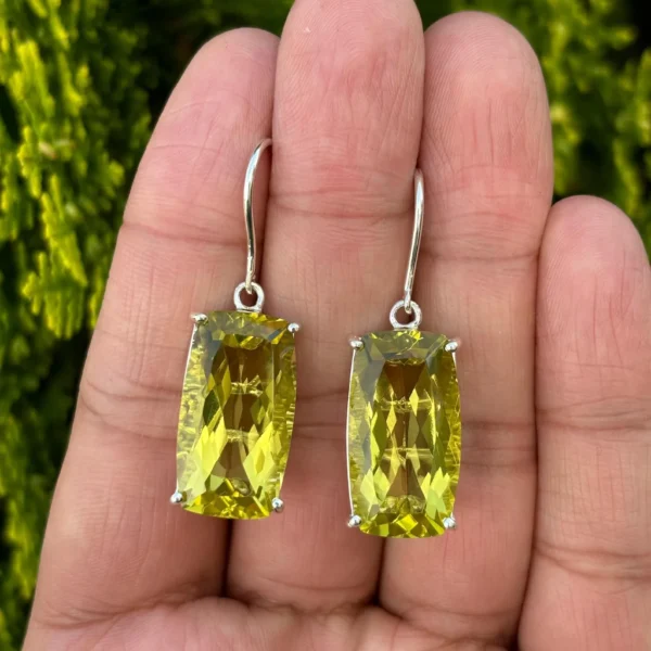 925 Silver Lemon Quartz Long Earrings