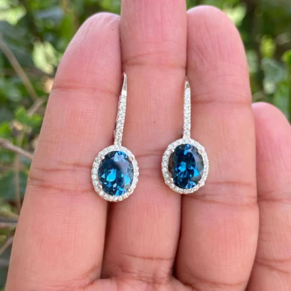925 Silver London Blue Topaz Drop Earrings