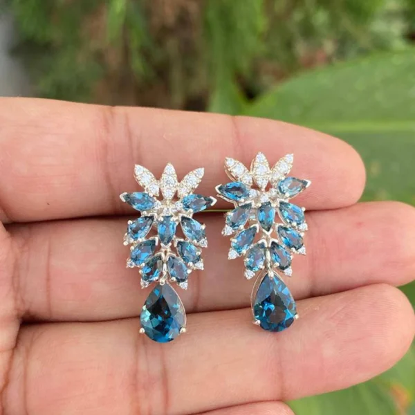 925 Silver London Blue Topaz Drop Earrings