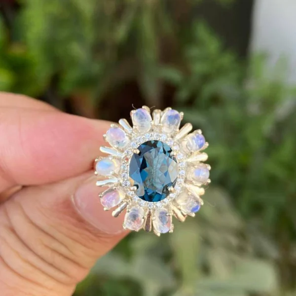 925 Silver London Blue Topaz & Moonstone Ring