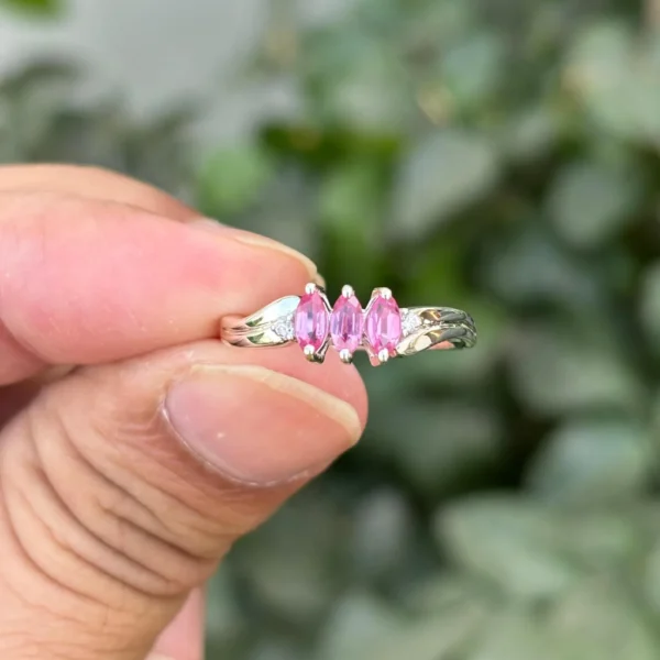 925 Silver Marquise Pink Sapphire Ring