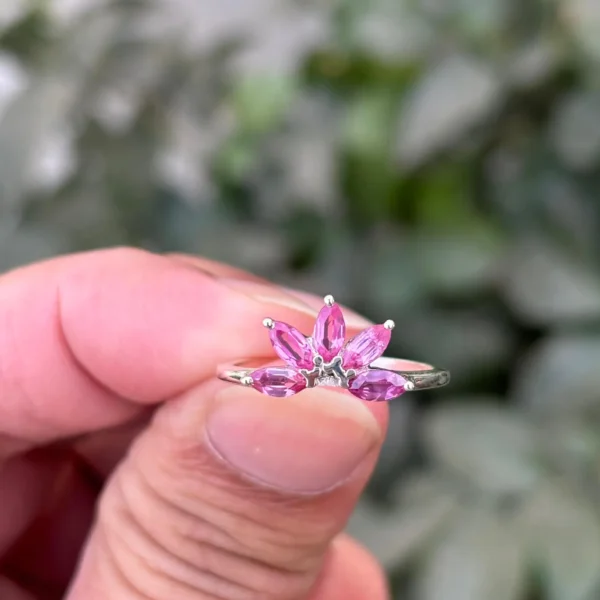 925 Silver Marquise Pink Sapphire Ring