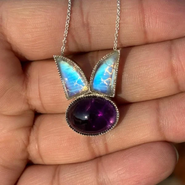 925 Silver Moonstone & Amethyst Necklace