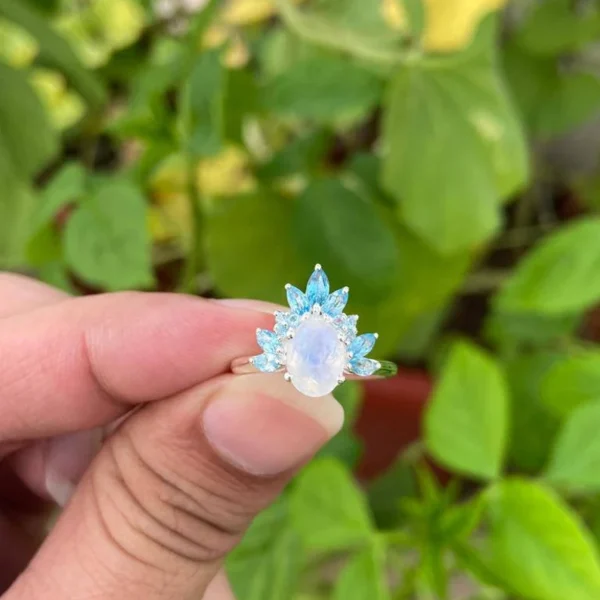 925 Silver Moonstone & Blue Topaz Ring