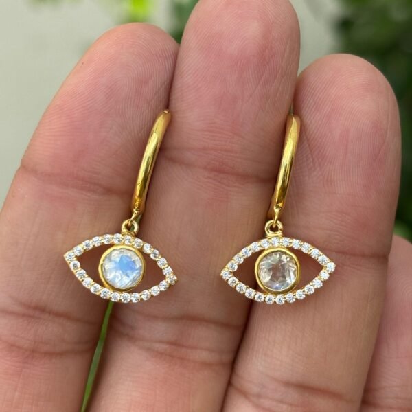 925 Silver Moonstone Evil Eye Hoop Earrings