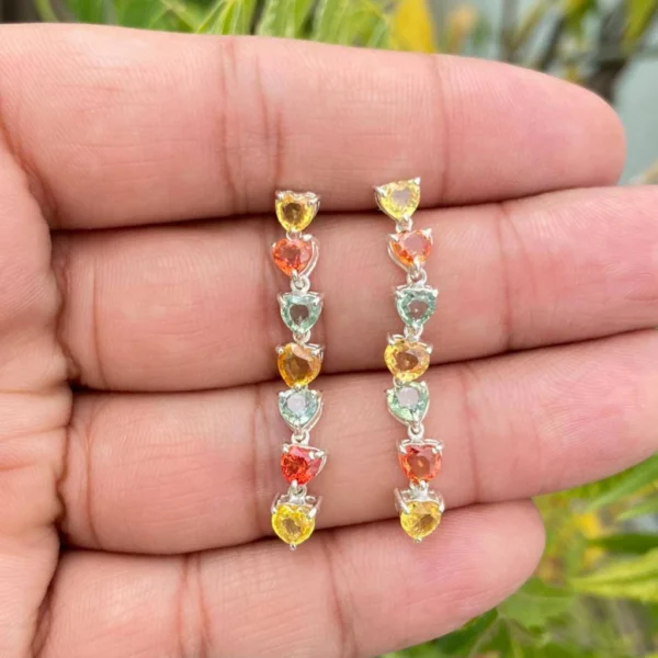 925 Silver Multi Sapphire Drop Earrings